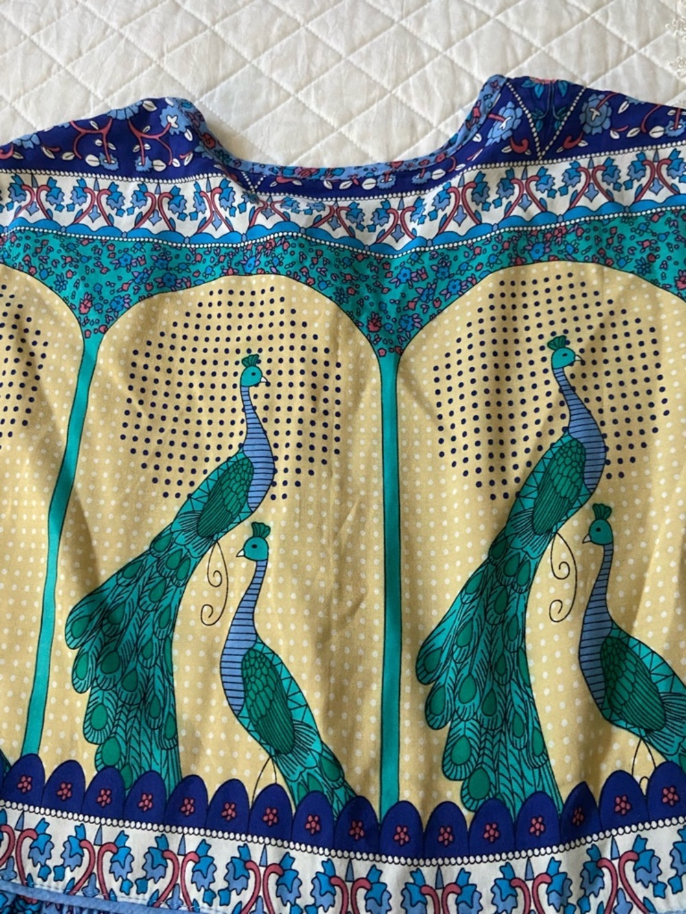 R Vivimos Colorful Blue Peacock Maxi Dress Size Large - Picture 8 of 10